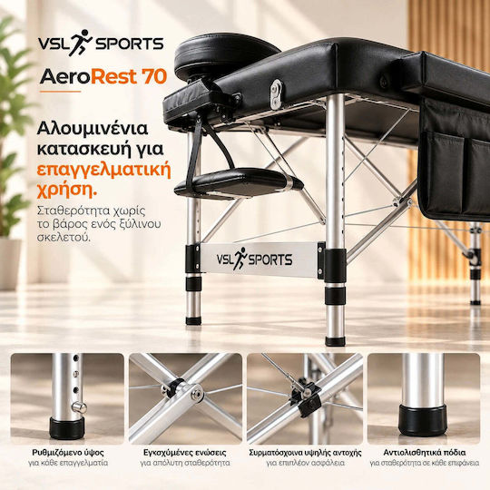 VSL Sports AeroRest Pat de Fizioterapie Portabil/Pliabil Negru din Aluminiu 185x70cm