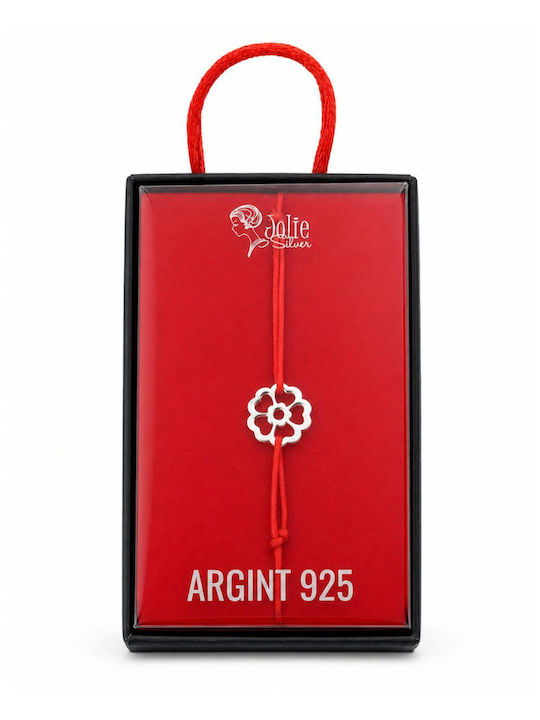 Brățară din Argint 925 pentru Femei Jolie cu Design Contur de Floare, Mărțișor 1 Martie, Pandantiv din Argint și Șnur Roșu