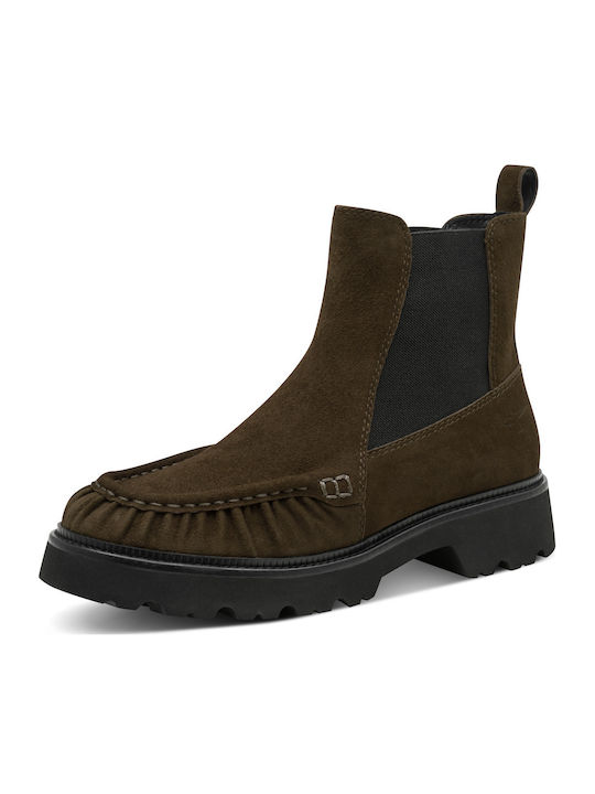 Khakifarbene Damen-Lederstiefeletten