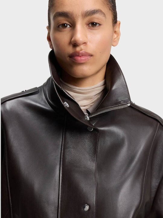 Damen-Bikerjacke aus Leder Dark Brown