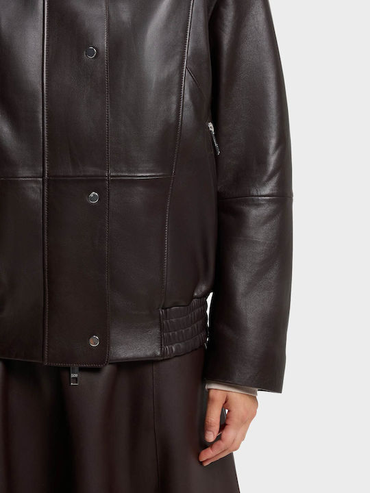 Damen-Bikerjacke aus Leder Dark Brown