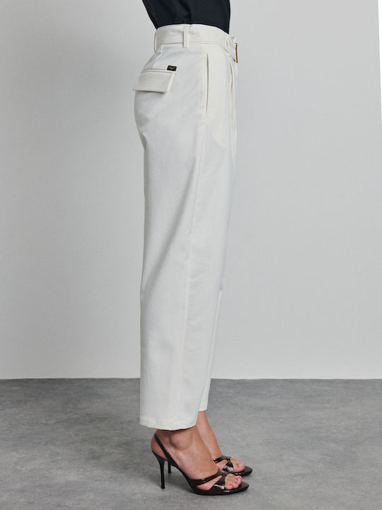Olivia Women's Fabric Trousers in Baggy Fit Chalk