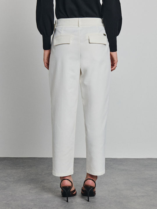 Olivia Women's Fabric Trousers in Baggy Fit Chalk