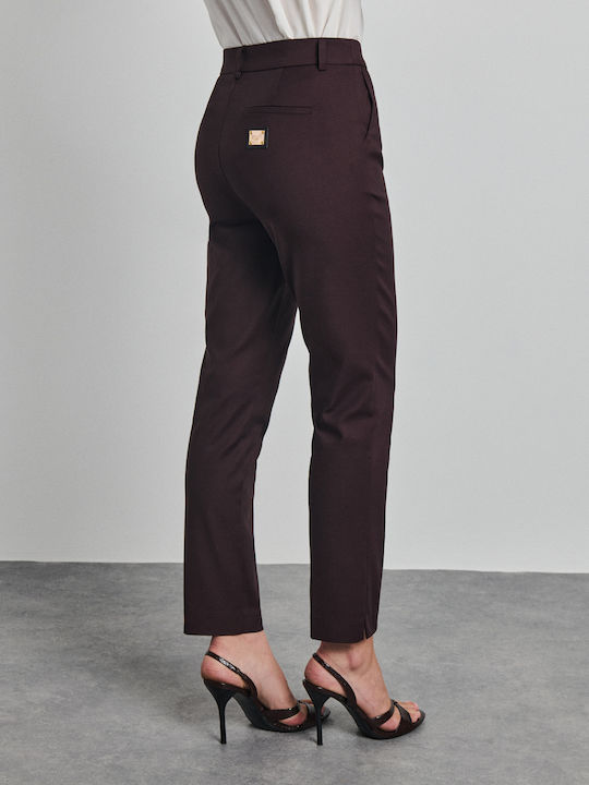 Pura Women's Fabric Trousers in Slim Fit Espresso