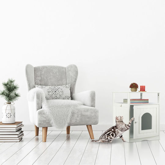 Relaxdays Litieră pentru Pisici, Albă, L50 x l40 x Î60 cm,
