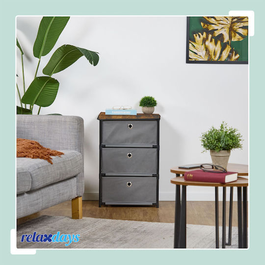 Comodă de Depozitare din Lemn, Metal și Material Textil cu 3 Sertare L43xA33xÎ65 cm