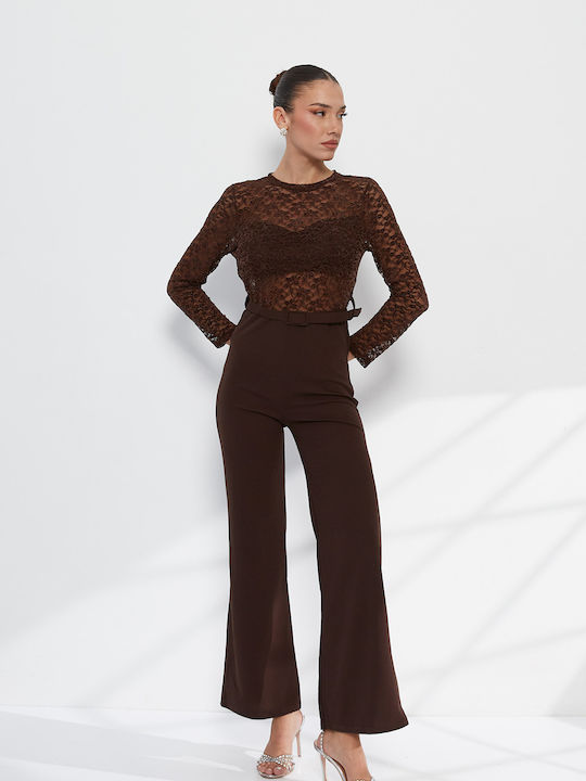Women's Long-Sleeve Brown Jumpsuit