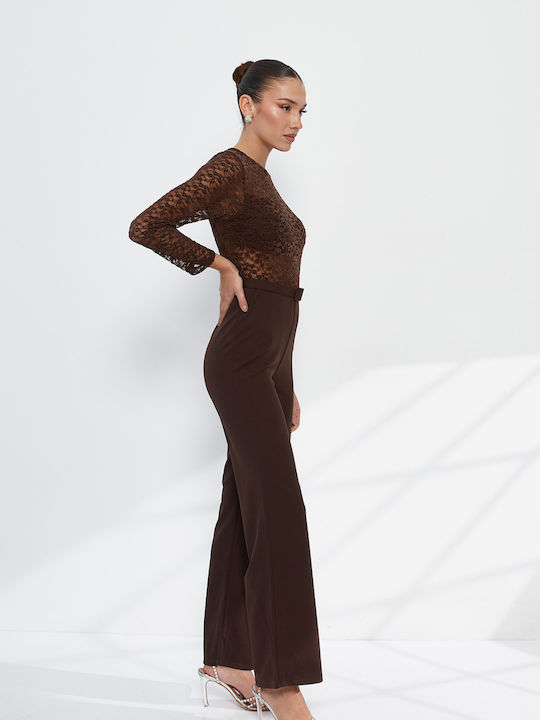 Women's Long-Sleeve Brown Jumpsuit