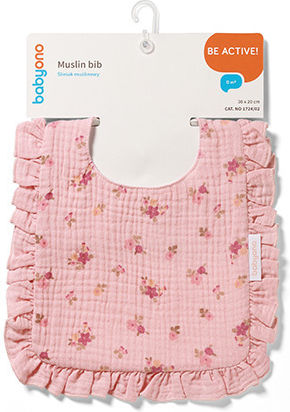Babyono Muslin Waterproof Bib Made from 100% Cotton with Hook & Loop Fastener Pink for 0m+