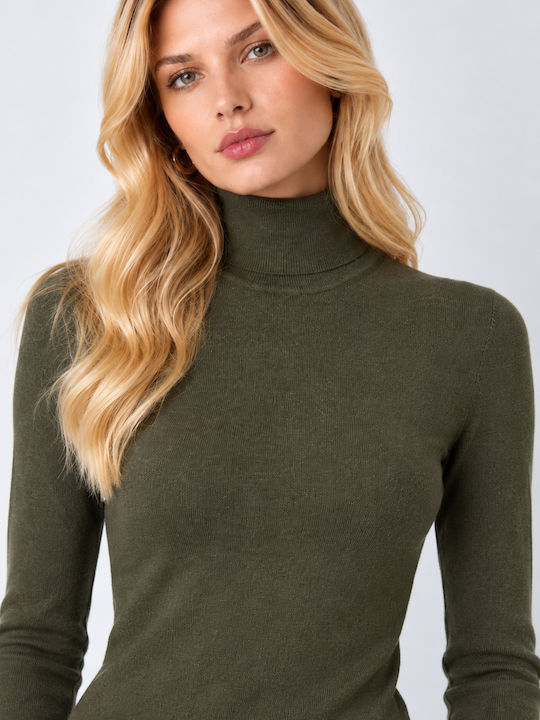 Women's Long Sleeve Turtleneck Blouse Olive Green