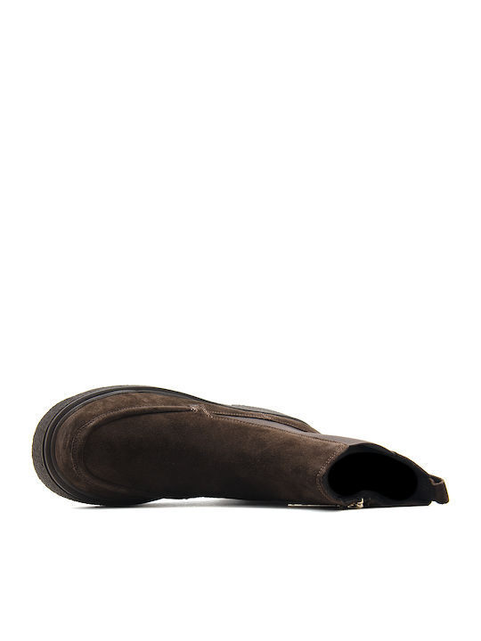Braune Damen-Chelsea-Stiefeletten aus Wildleder