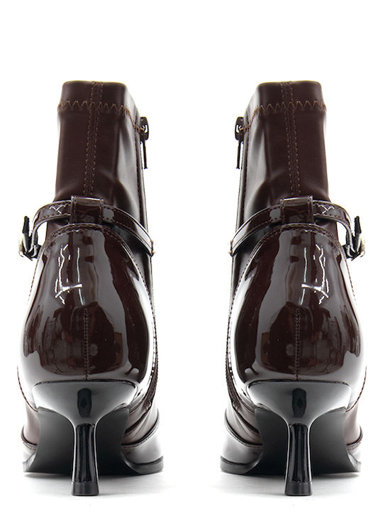 Damen-Stiefeletten aus braunem Lackleder