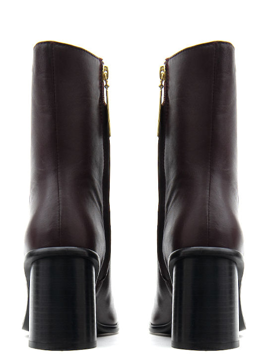 Bordeauxfarbene Damen-Lederstiefeletten