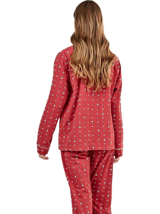 Gisela Winter Women's Cotton Pyjama Set Red