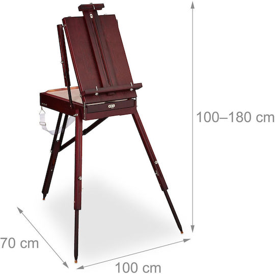 Relaxdays Șevalet de Pictură 10034497 Convertibil, din Lemn, Tip Masă, cu Trepied Reglabil 100–180 Cm, Include Pânză de 50 × 40 Cm, Paletă, 4 Pensule și Set de Vopsele Acrilice, în Ulei și Acuarelă, Maro