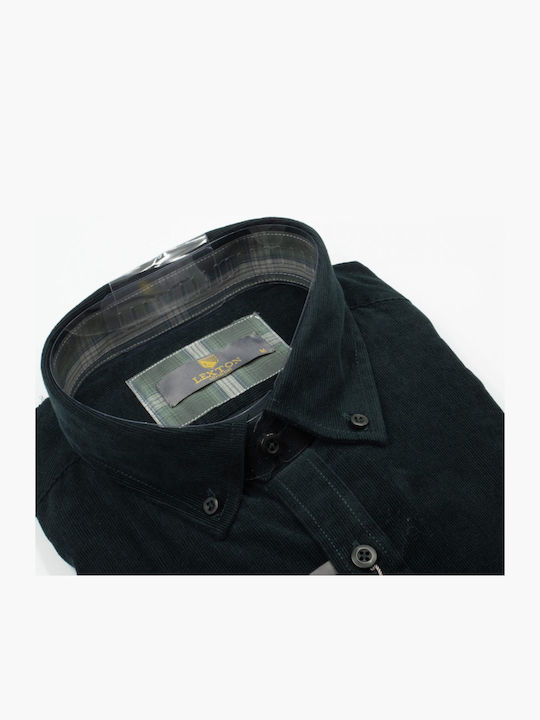 Lexton Long Sleeve Corduroy Shirt in Regular Fit Dark Green
