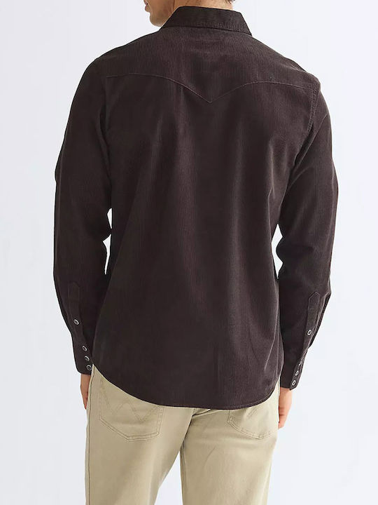 Long Sleeve Corduroy Shirt in Regular Fit Darkbrown