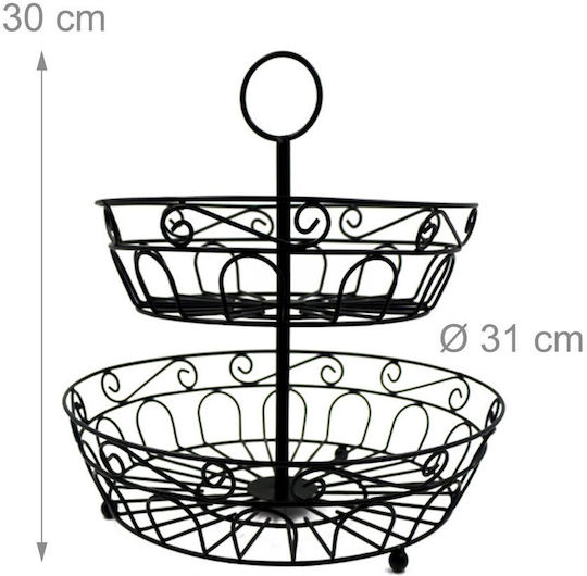 Relaxdays Fructieră Metalică Cu 2 Niveluri Neagră 30x31 cm