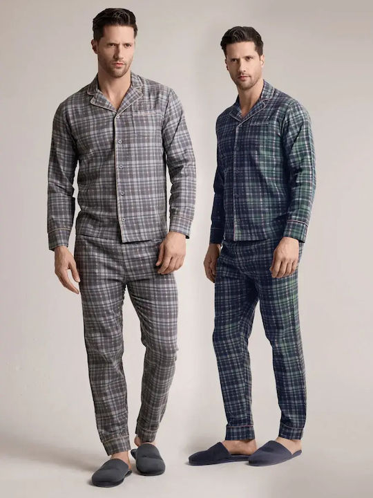 Infioreuomo Зимна Карирана Мъжка Пижама Сива