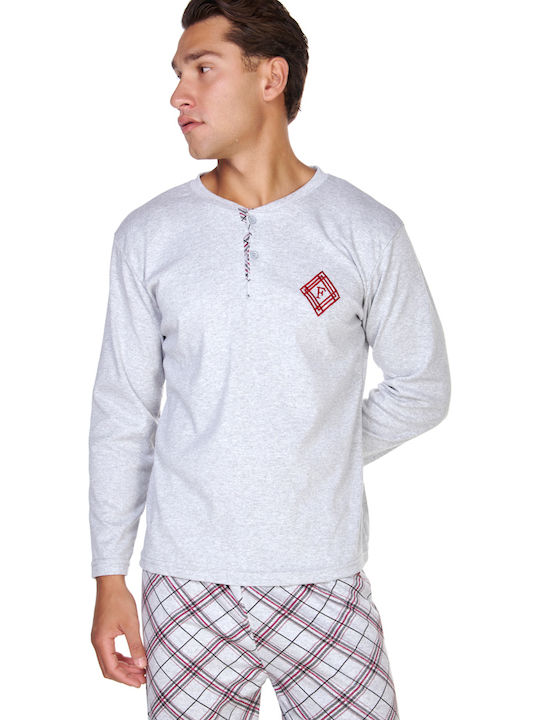 Comfort Winterpyjama für Herren, kariert, grau