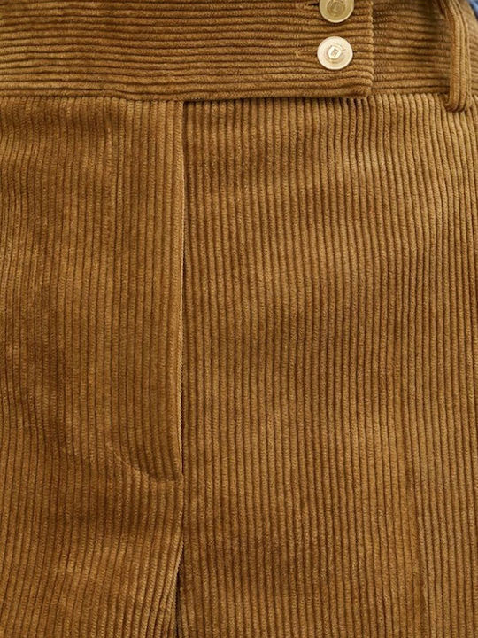 Women's High-Rise Brown Corduroy Capri Trousers