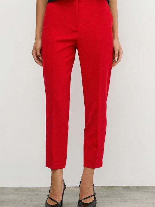 Pantaloni de Damă din Țesătură cu Elastic Roșii