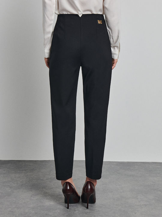 Women's High-Rise Fabric Trousers in a Slim Fit Black