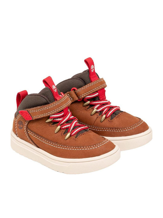 Mid Anatomical Leather Kids Ankle Boots with Laces Orange