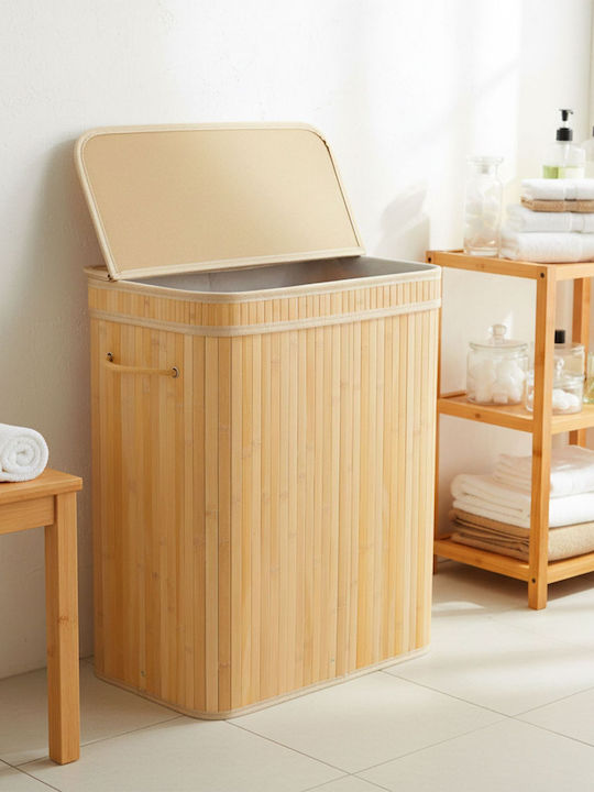 Relaxdays Bamboo Laundry Basket 72 L with Lid 60x40x30 cm White