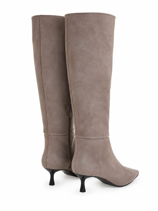 Damenstiefel aus Leder Beige