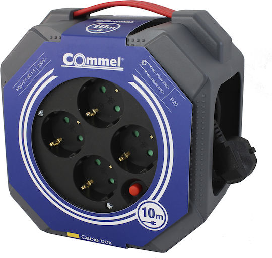Commel Extension Cord Reel with 10m Cable, 3 x 1.5mm² Cross Section and Grounding