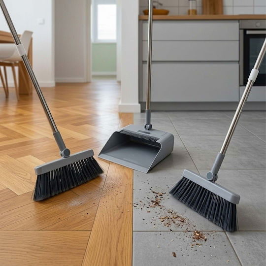 Relaxdays Broom Dustpan Set Flexible Gray-black-silver 124 × 27 × 25.5 Cm