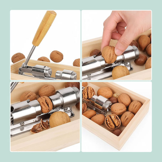 Relaxdays Retro Nutcracker Wooden Handle Light Brown Silver