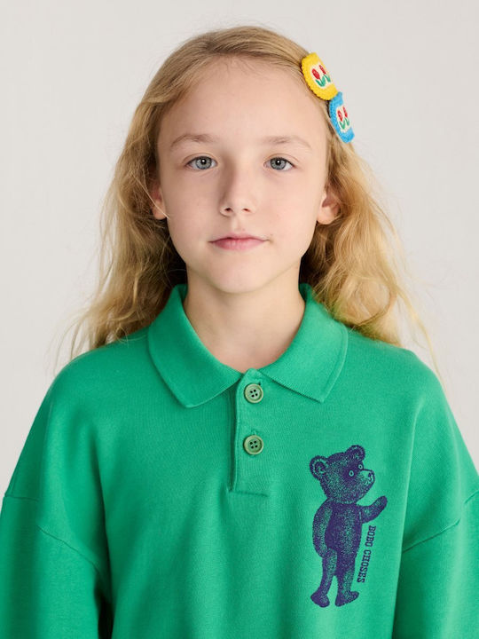 Rochie Verde pentru Copii din Bumbac, cu Mâneci Lungi