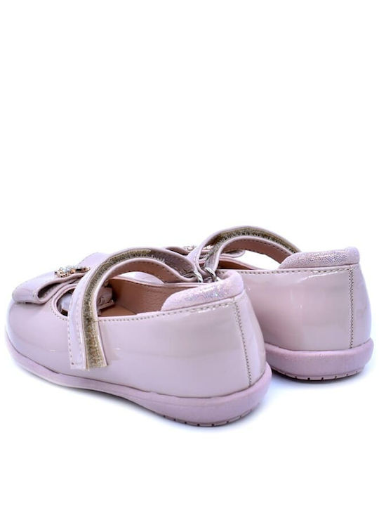 Kids Anatomic Patent Leather Ballerinas with Hook and Loop Closure Beige