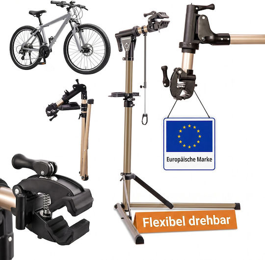 Relaxdays Bicycle Repair Stand 10054794_259 E-bikes 50 Kg Capacity Aluminum Plastic Gold Black Adjustable Height 110–170 Cm Frame Clamp 35–85 Mm
