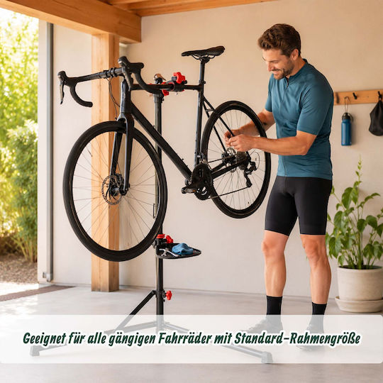 Relaxdays Bicycle Repair Stand 10054796_46 Adjustable Telescopic 115–160 Cm 30 Kg Capacity Frame Thickness Up To 75 Mm Magnetic Tray Steel Black Red