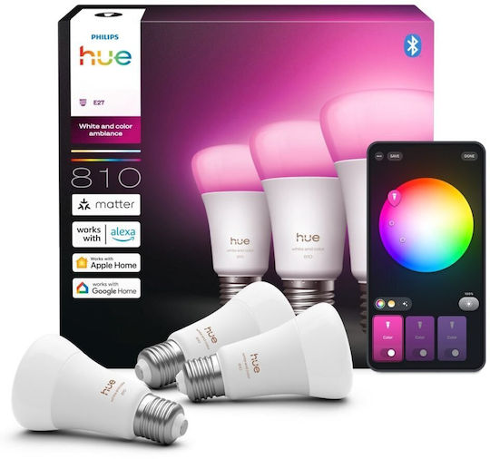 Philips Smart Λάμπες Philips Hue LED 6W για Ντουί E27 και Σχήμα A60 3τμχ