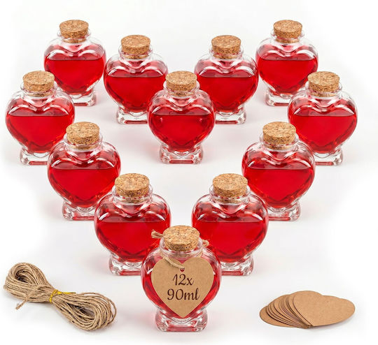 Set 12 Heart-shaped Bottles Relaxdays Transparent Light Brown Customizable 12-piece Set