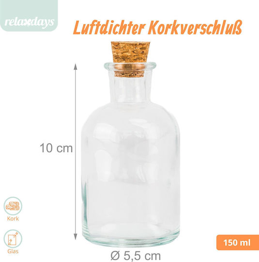 Set 8 Round Bottles Relaxdays Light Brown Cork Stoppers Transparent