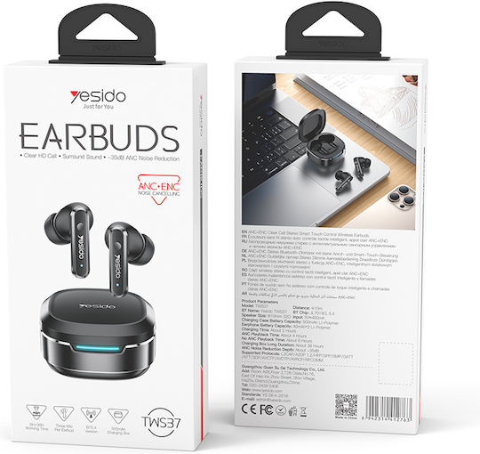 TWS37 Căști In-Ear Bluetooth Handsfree cu Husă de Încărcare Negre