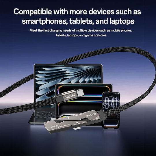 Yesido Плетен Кабел USB-C мъжки - USB-C 60W Черен 1m