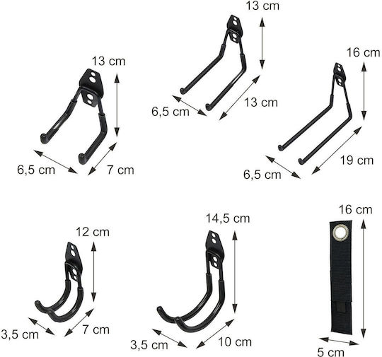Set 12 Relaxdays Garage Wall Hooks Stainless Steel Black