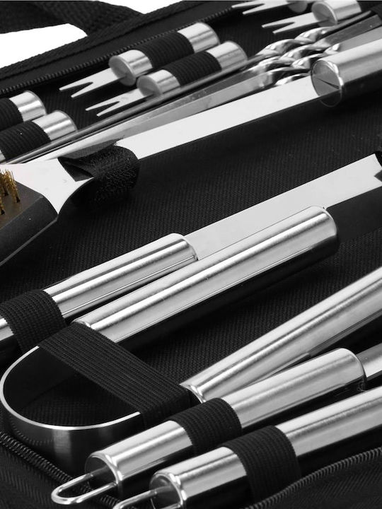 Set de Accesorii pentru Grătar din Oțel Inoxidabil, 20 de Piese, Furculiță, Spatulă, Clește, Perie, Husă de Transport Rezistentă la Căldură Inclusă