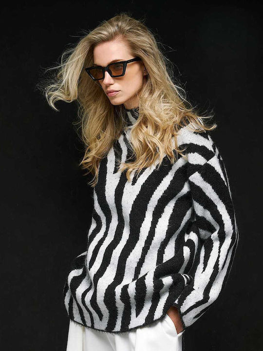 Women's Long Sleeve Animal Print Blouse White/Black