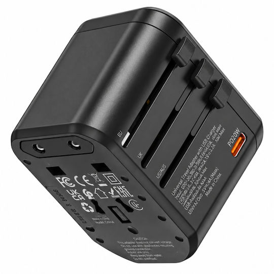 Hoco Wireless Charger Without Cable with 2 USB-A Ports 20W Power Delivery Black (DC44)