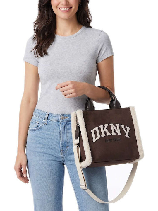 Damen-Tote aus Fellimitat Suede Coffee Bean