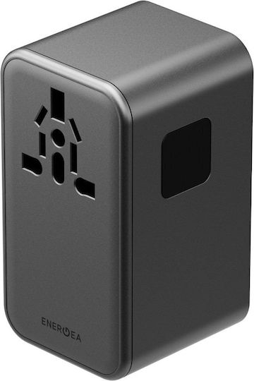 Energea Зарядно Устройство GaN Без Кабел с USB-A Порт и 3 USB-C Порта 160 W Power Delivery Gunmetal (Travelworld)