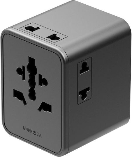 Energea Зарядно устройство без кабел GaN с 2 USB-A порта и 3 USB-C порта 45W Power Delivery Gunmetal (Travelworld Mini)