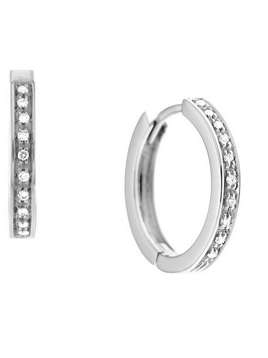Ladies Earrings Jolie Silver 925 Silver Huggie Hoop Model White Zirconia Crystals Silver